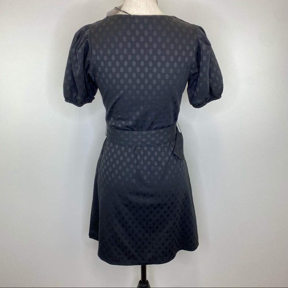 NWT Zara Dress Small Black Voluminous Textured Polka Dot Mini Belted V Neck - Picture 8 of 10